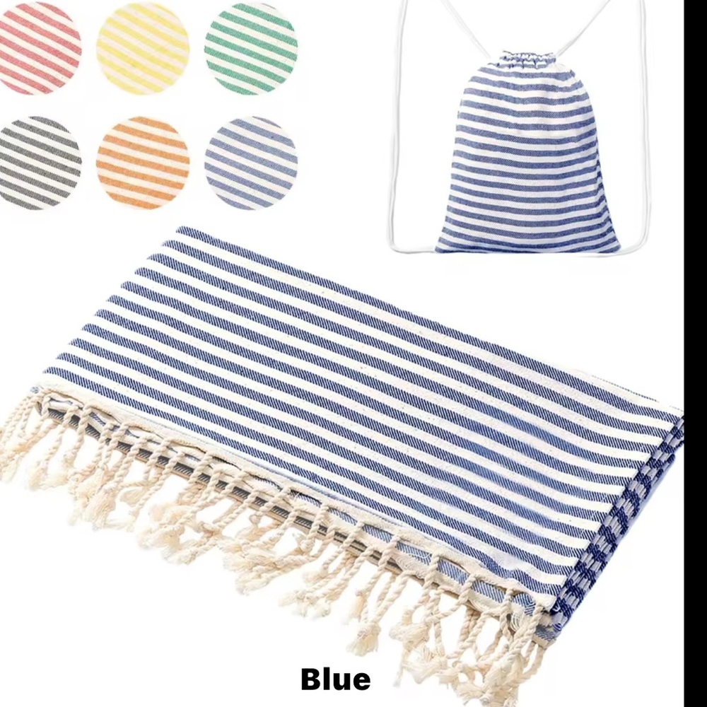 Cotton Turkish Quick Drying Beach Towel With Matching Bag Set